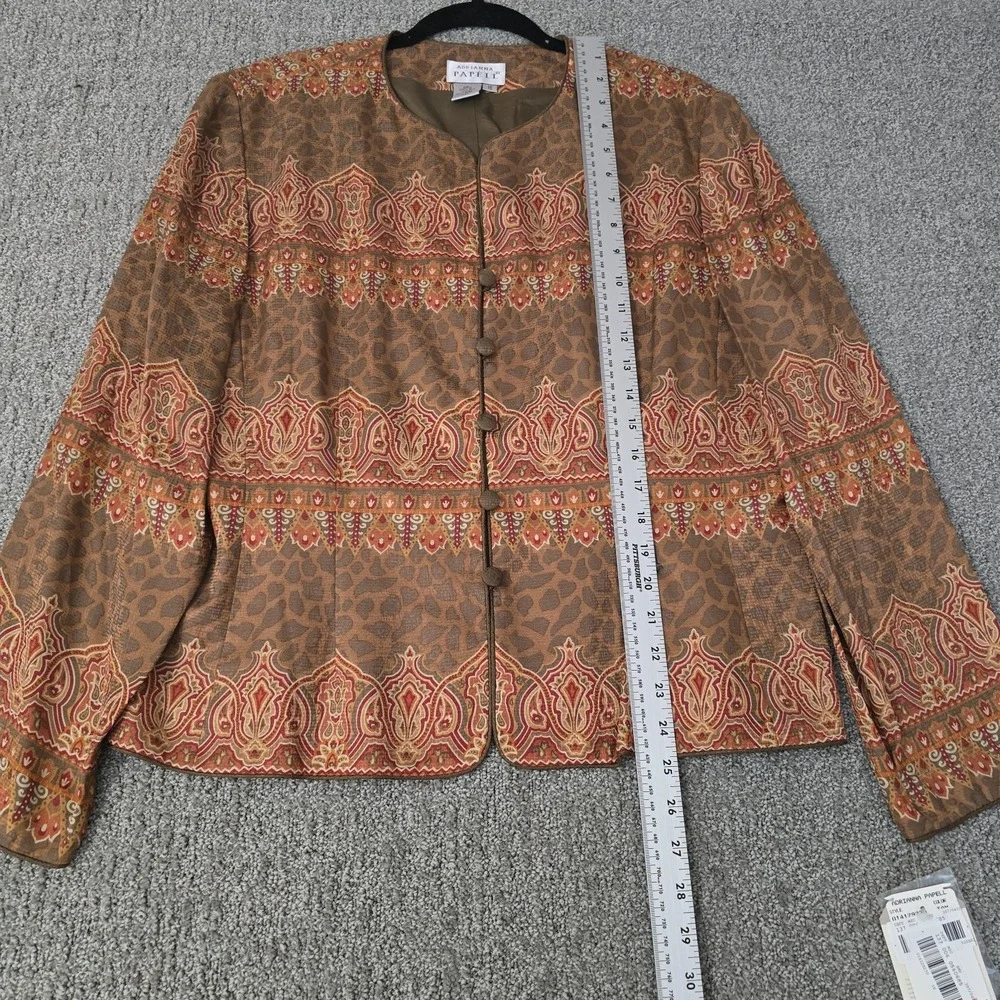 VTG 90s Adrianna Papell 100% Silk Printed Blazer Boho Statement Coat 16‎